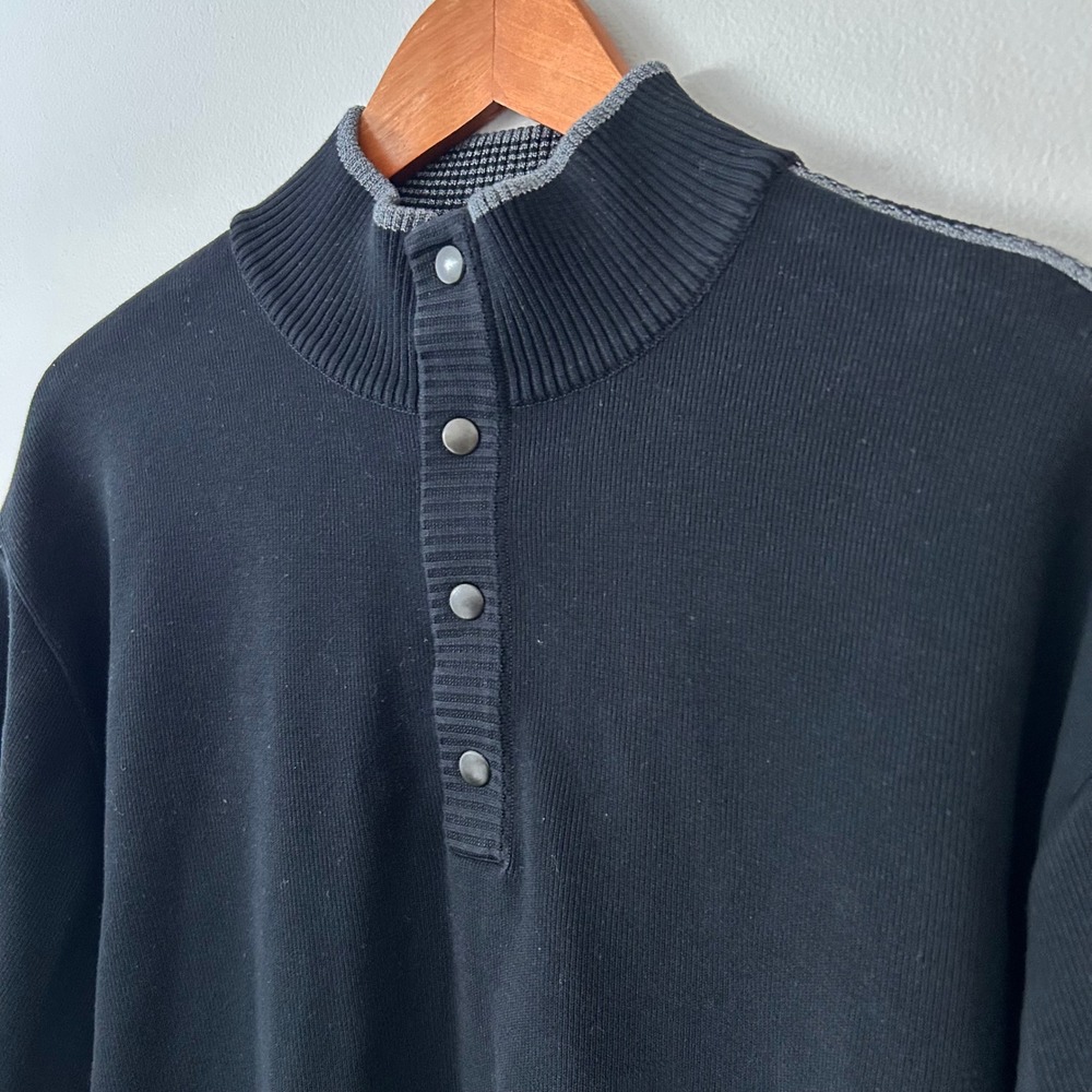 St. Croix Sweater‎ Mens XL Black Mock Neck 1/2 Snap Pullover Made in USA Vintage